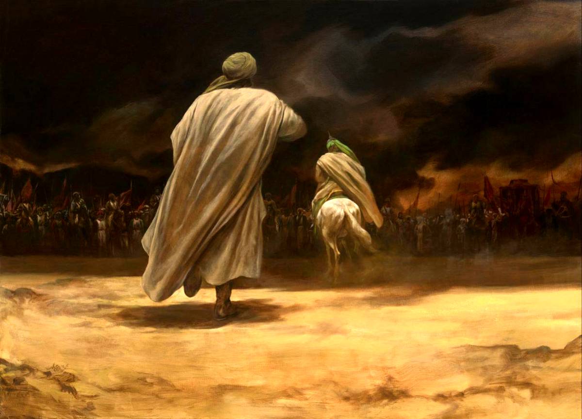 وداع با حضرت علیاکبر (ع) موضوع نقاشی جدید حسن روحالامین